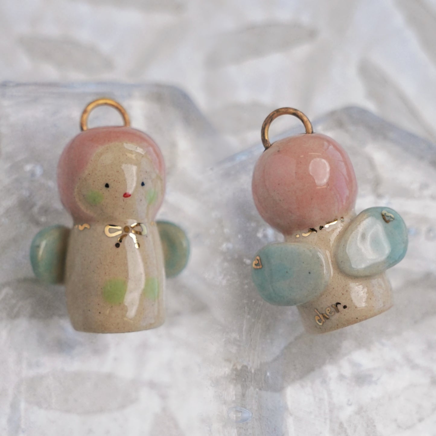 Baby Angel Handmade Gilded Relief Ceramic Pendant