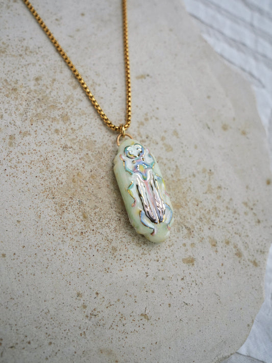 Magic Beetle l Handmade Gilded Relief Ceramic Pendant