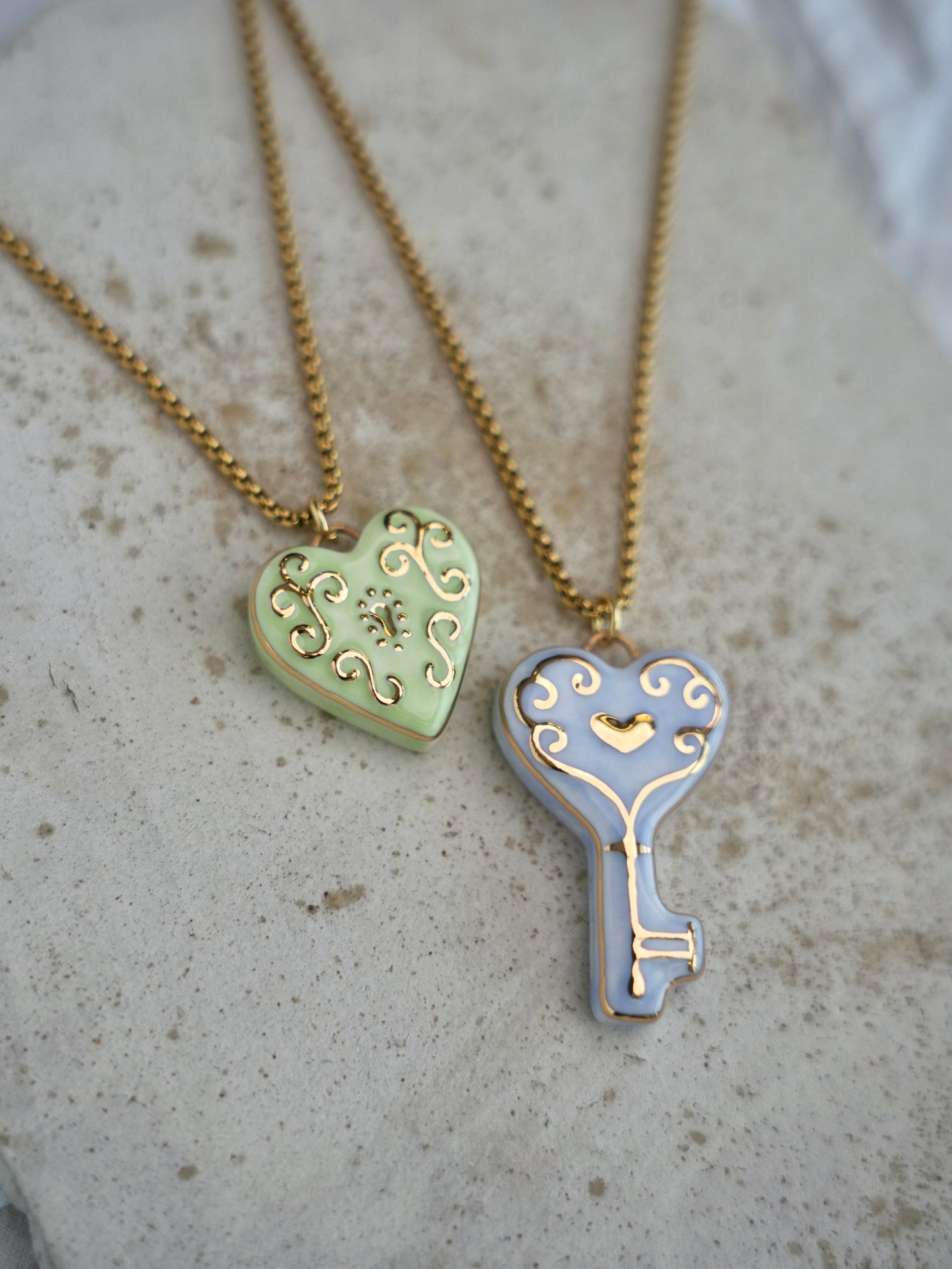Heart & Lock | Handmade Gilded Relief Ceramic Pendant