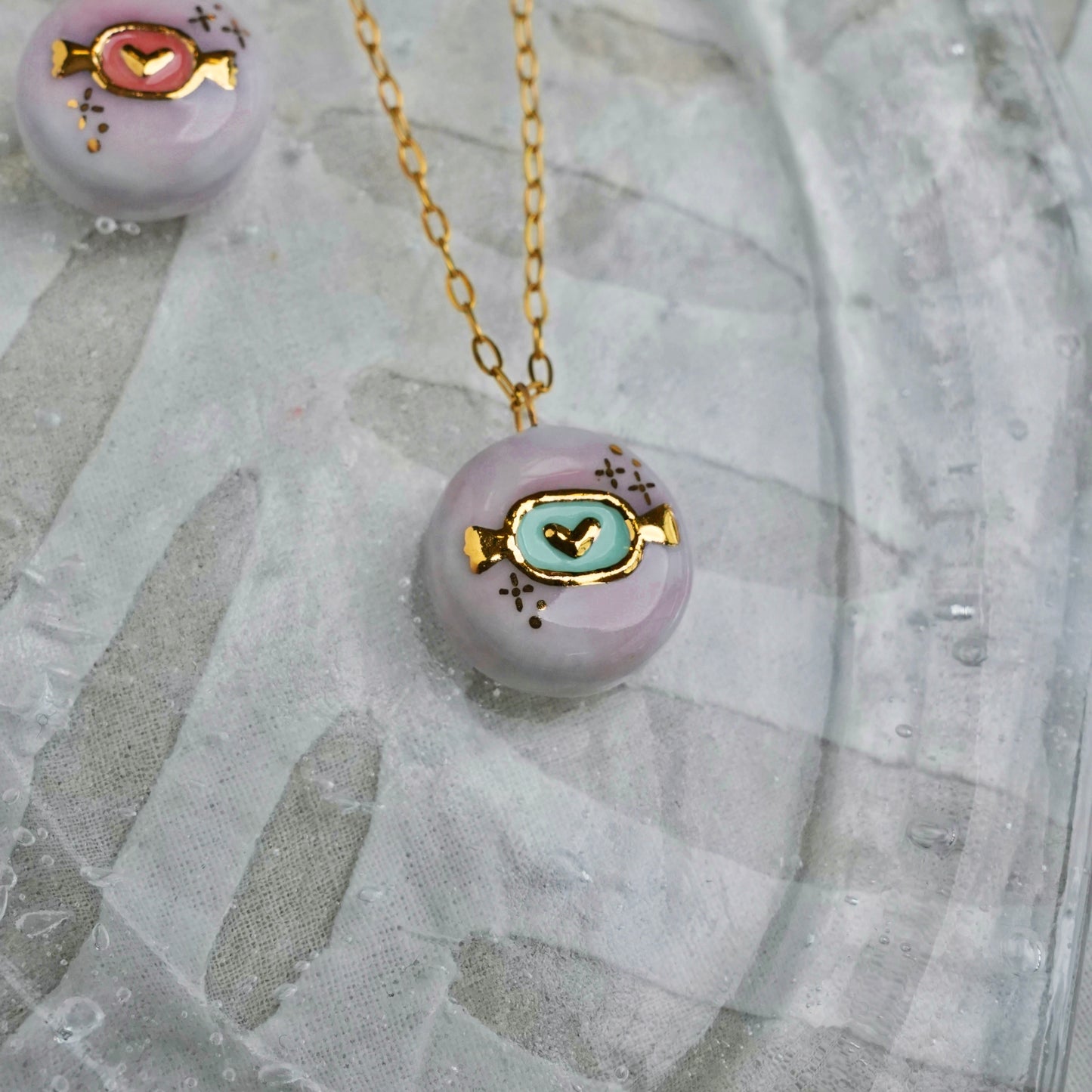 Candy Bean l Handmade Gilded Relief Ceramic Pendant