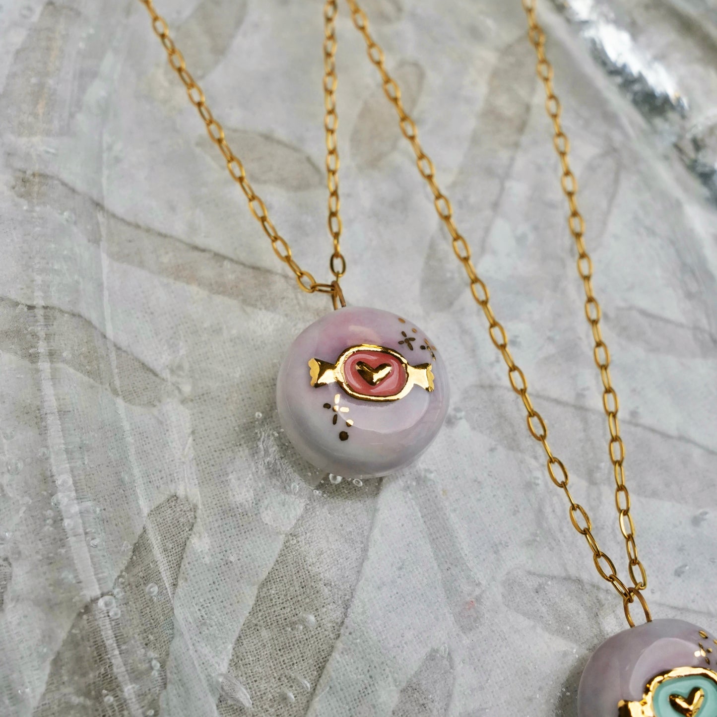 Candy Bean l Handmade Gilded Relief Ceramic Pendant