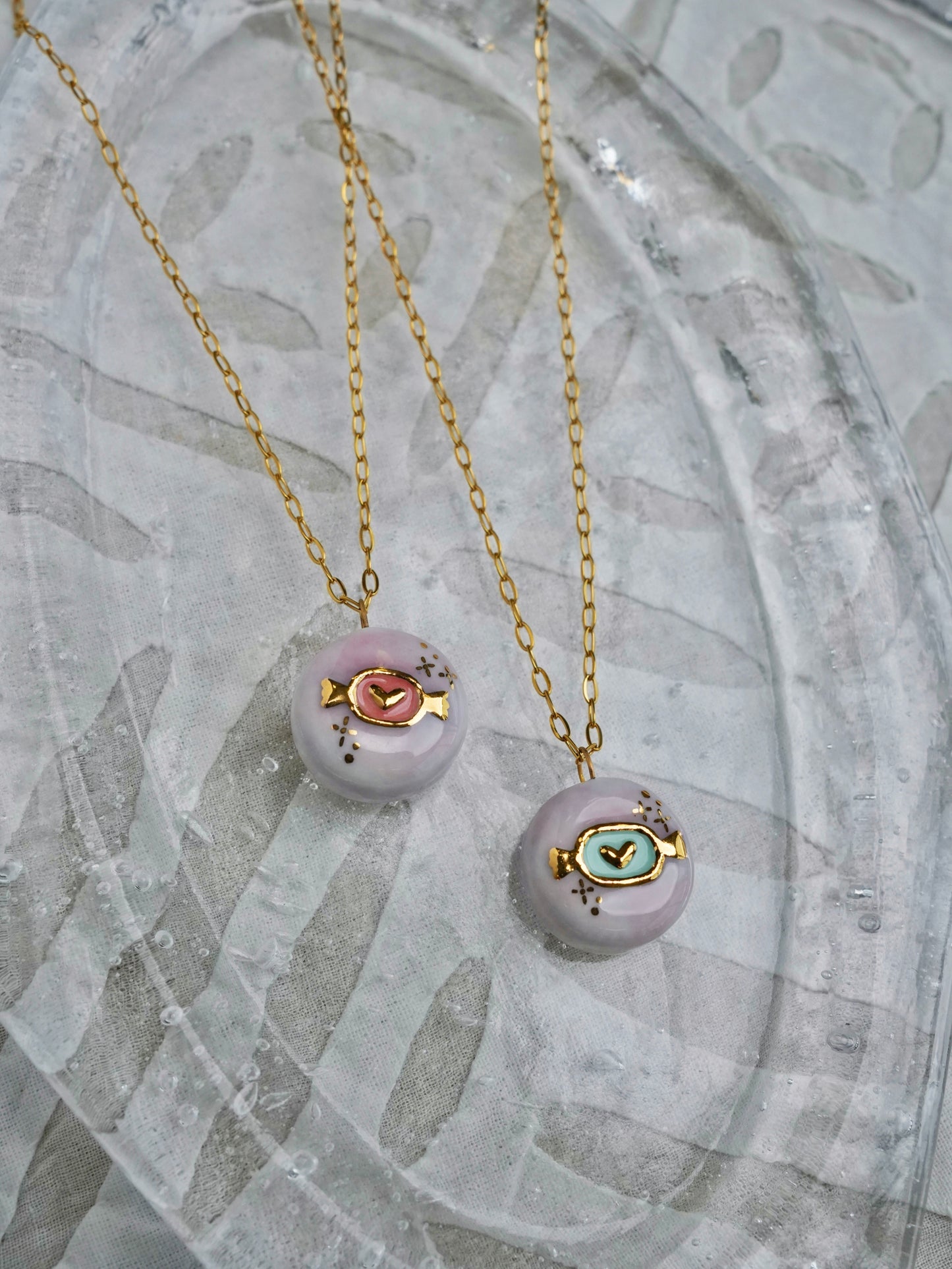 Candy Bean l Handmade Gilded Relief Ceramic Pendant