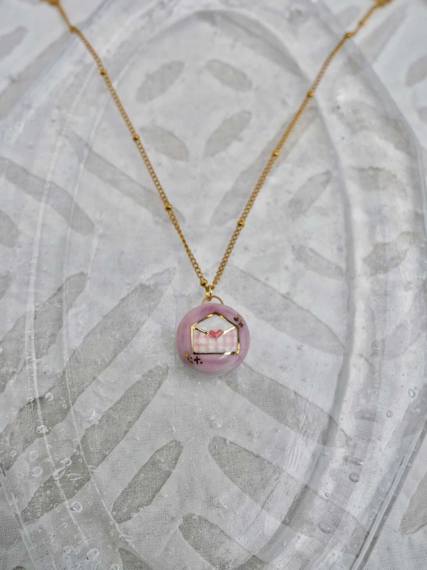 Candy Bean l Handmade Gilded Relief Ceramic Pendant