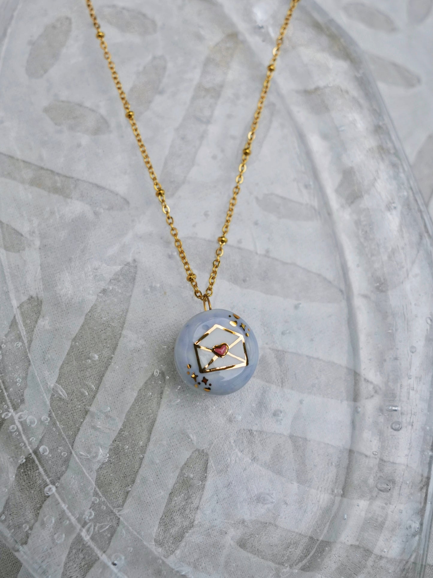 Candy Bean l Handmade Gilded Relief Ceramic Pendant