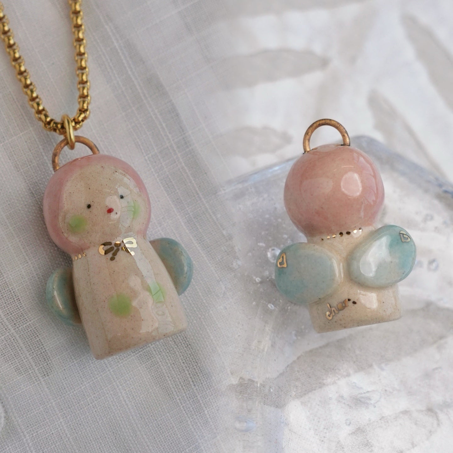 Baby Angel Handmade Gilded Relief Ceramic Pendant