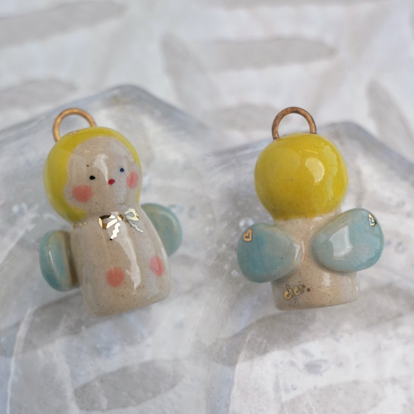 Baby Angel Handmade Gilded Relief Ceramic Pendant