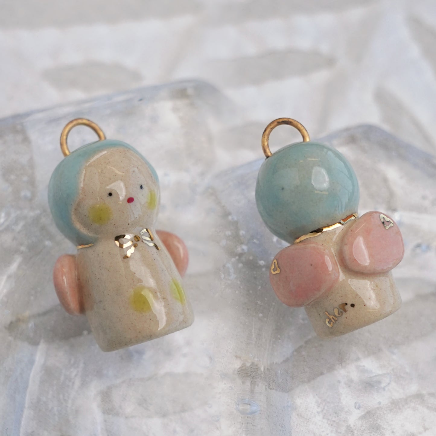 Baby Angel Handmade Gilded Relief Ceramic Pendant