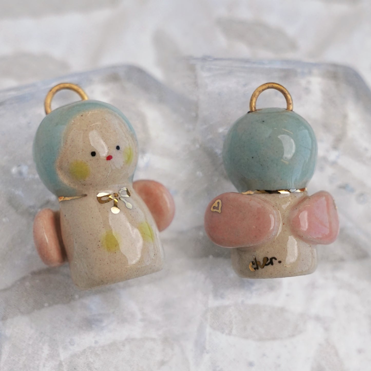 Baby Angel Handmade Gilded Relief Ceramic Pendant