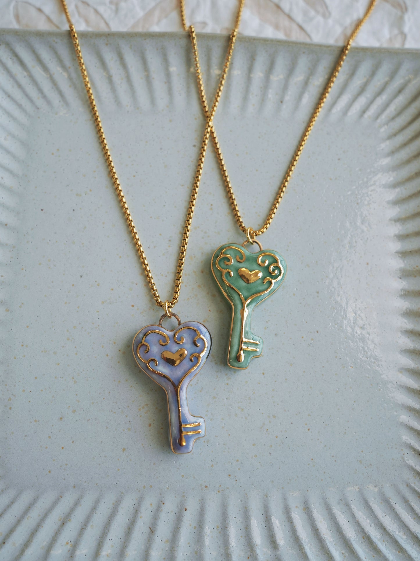 Heart & Lock | Handmade Gilded Relief Ceramic Pendant