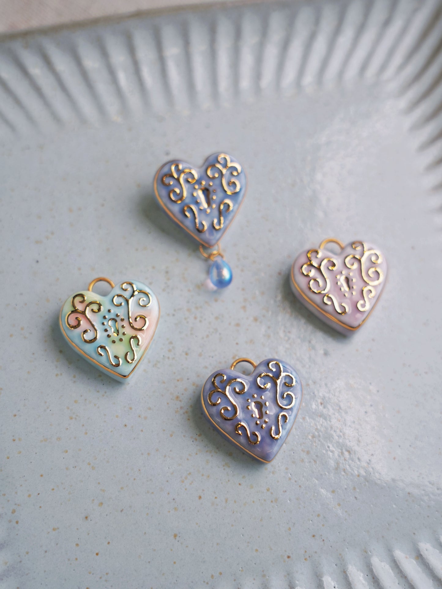 Heart & Lock | Handmade Gilded Relief Ceramic Pendant
