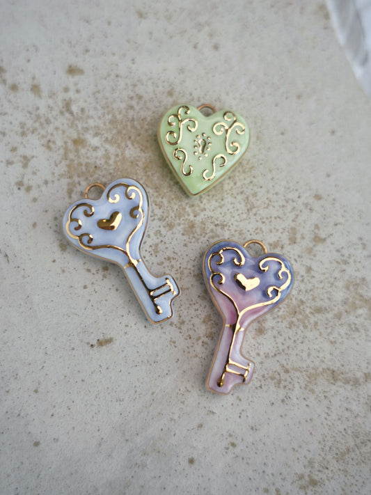 Heart & Lock | Handmade Gilded Relief Ceramic Pendant