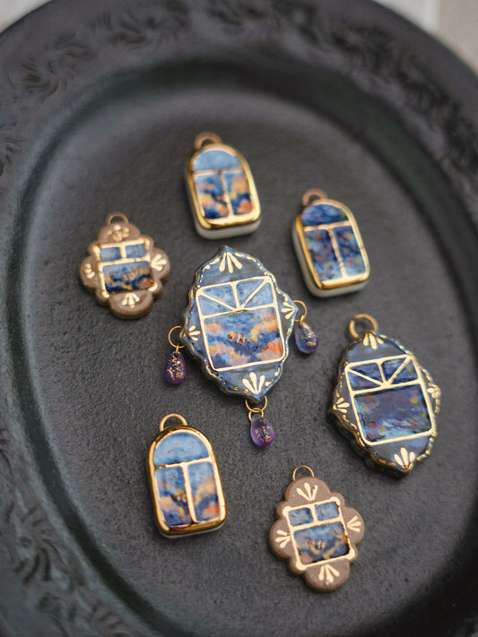 Undersea Window | Handmade Gilded Relief Ceramic Pendant