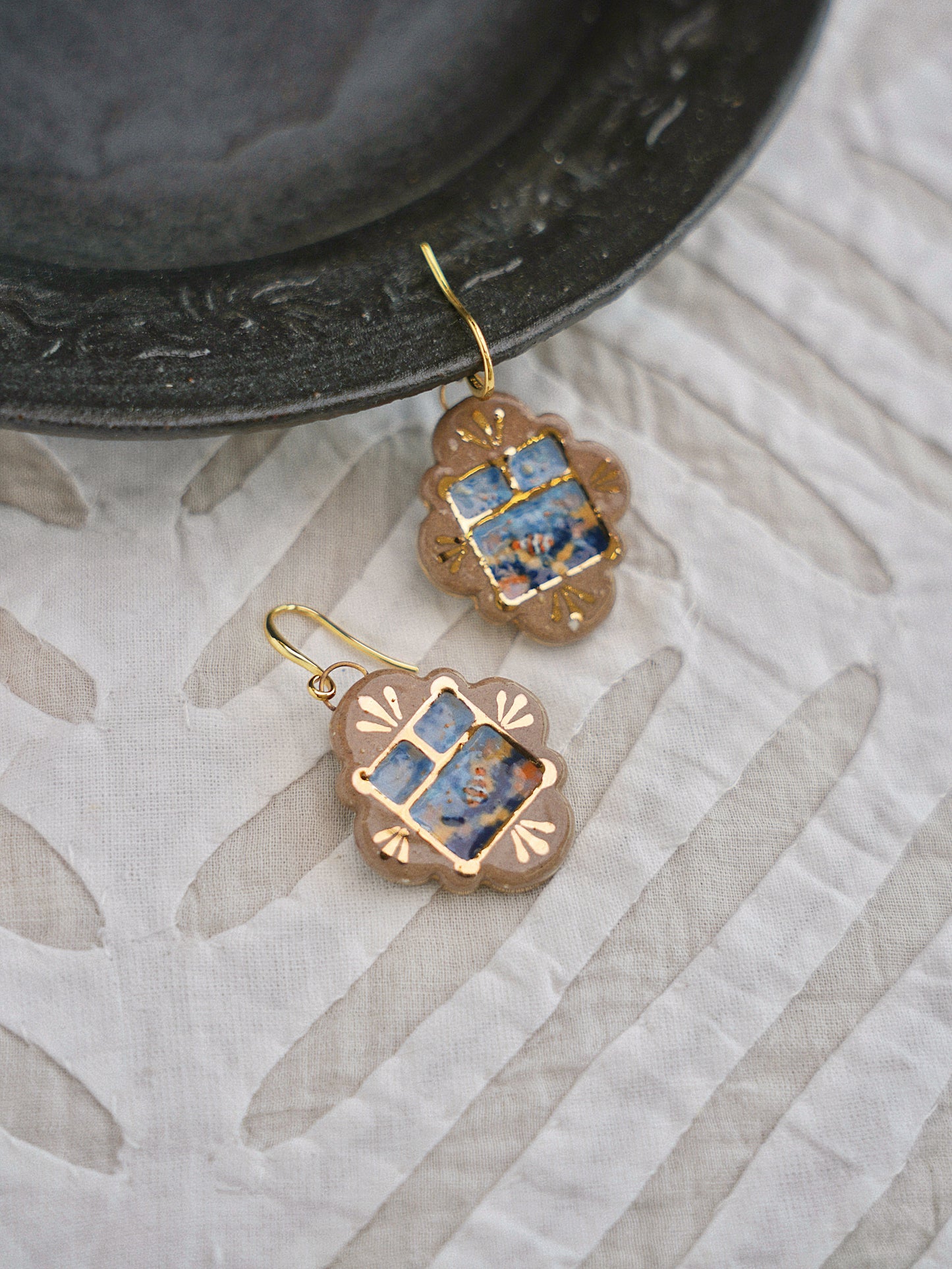 Undersea Window | Handmade Gilded Relief Ceramic Pendant