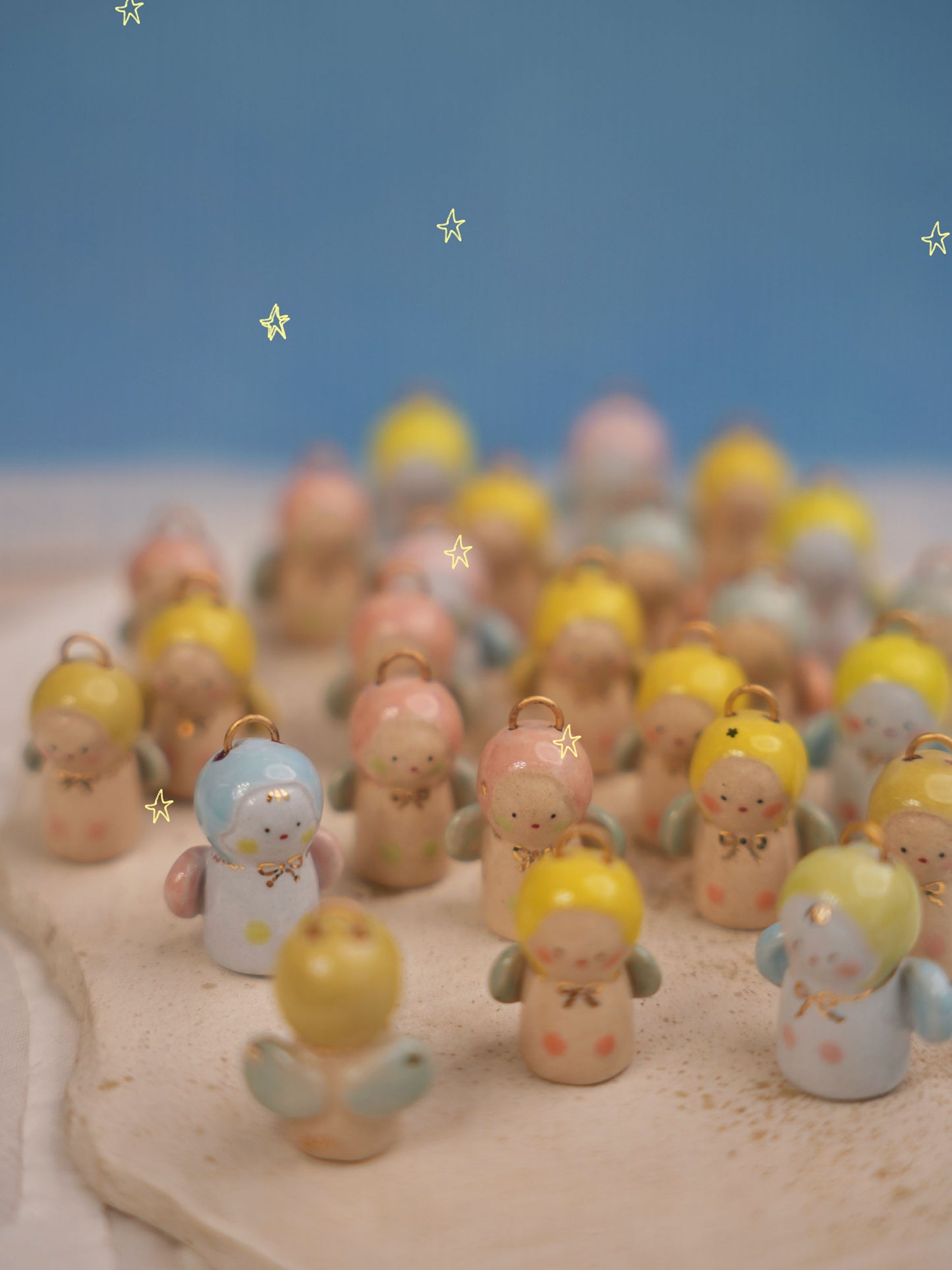 Baby Angel Handmade Gilded Relief Ceramic Pendant