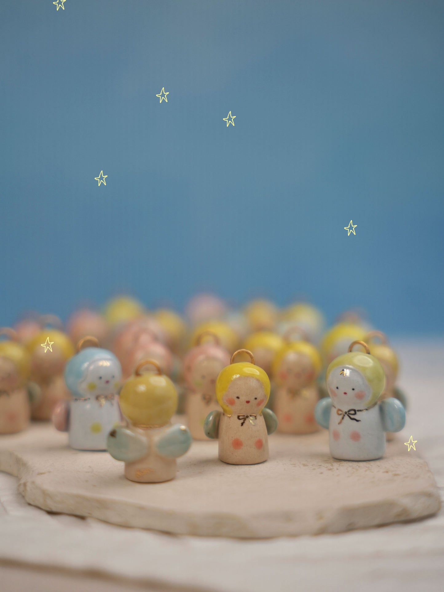 Baby Angel Handmade Gilded Relief Ceramic Pendant