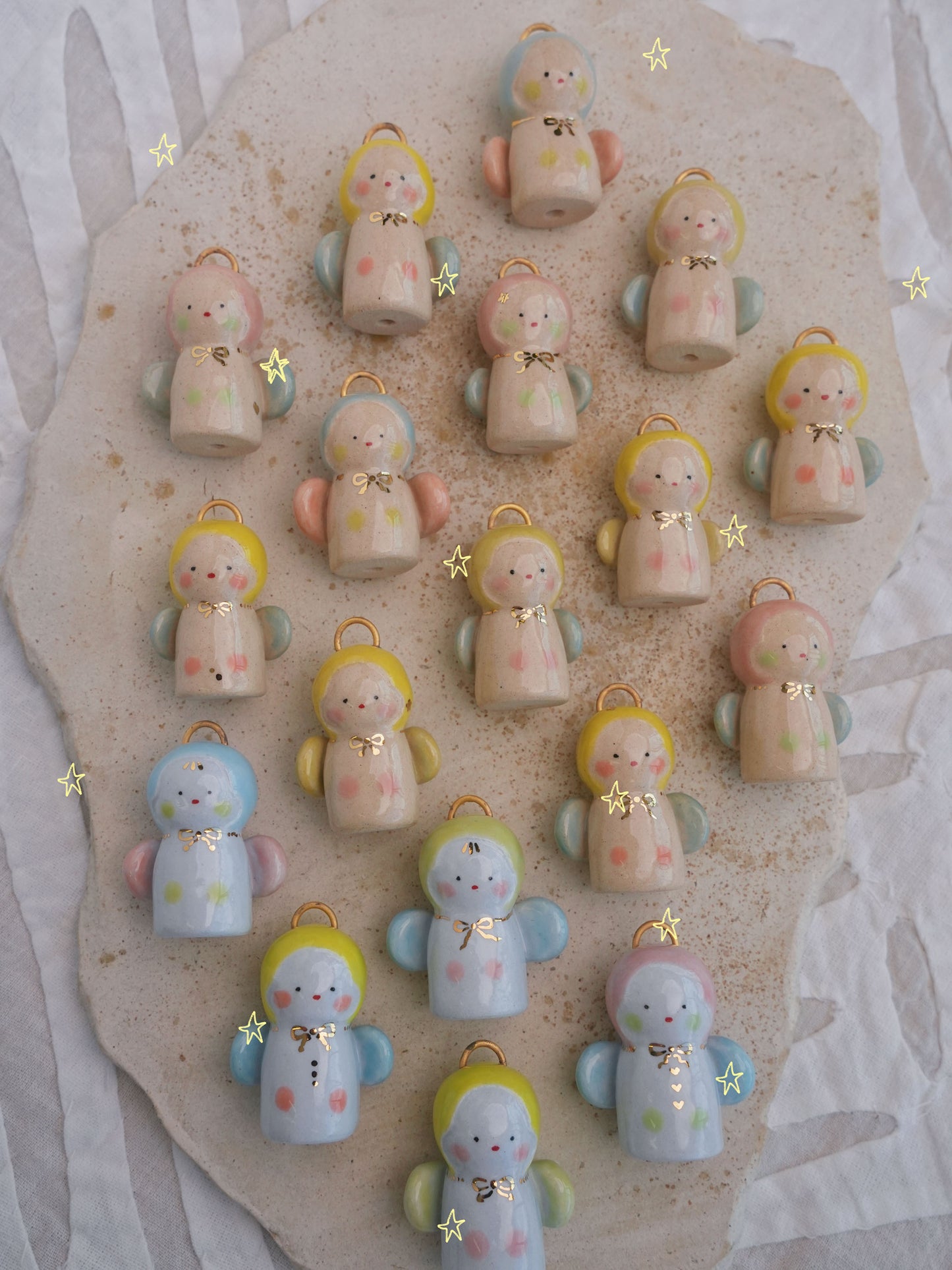 Baby Angel Handmade Gilded Relief Ceramic Pendant