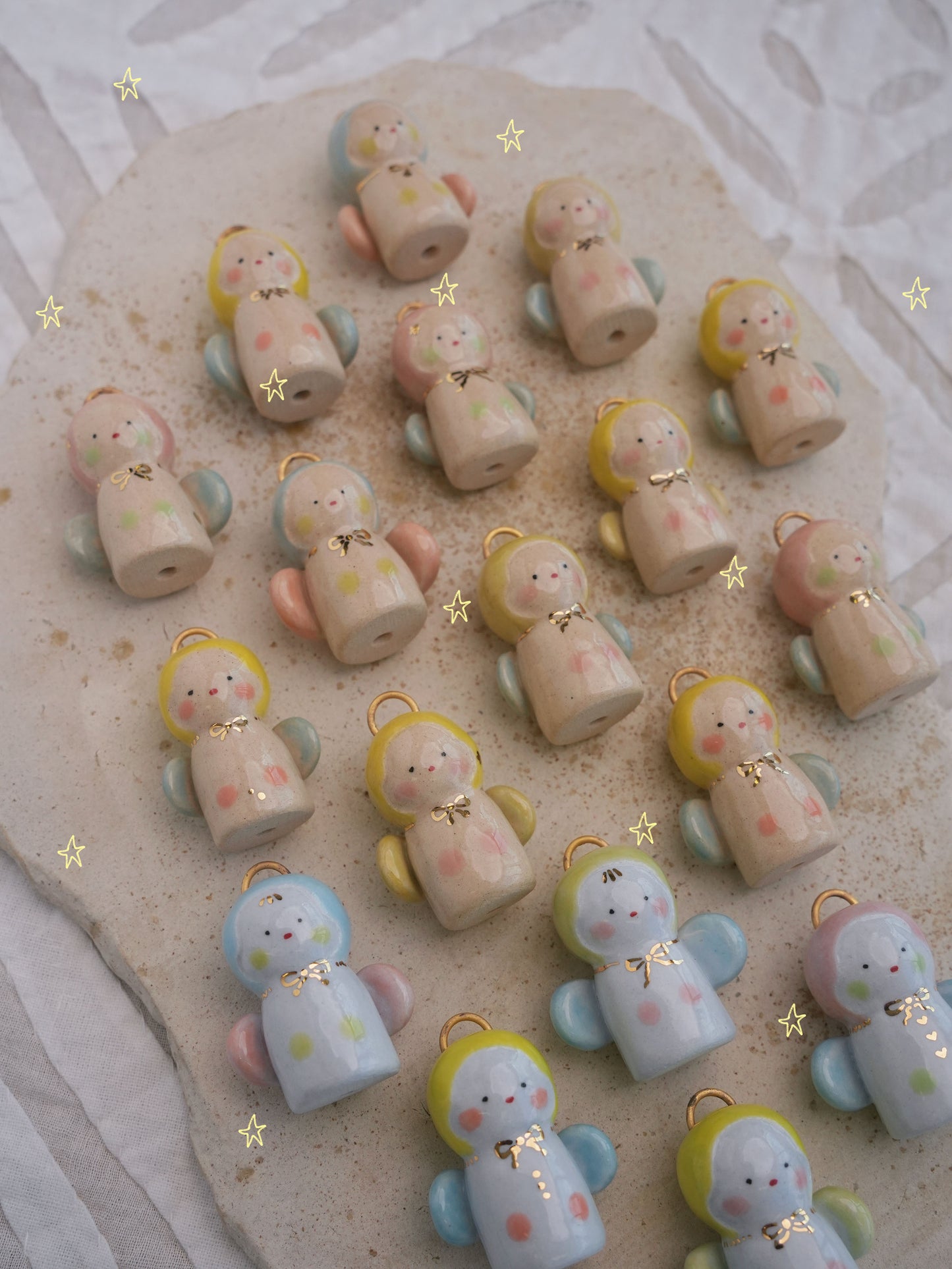 Baby Angel Handmade Gilded Relief Ceramic Pendant