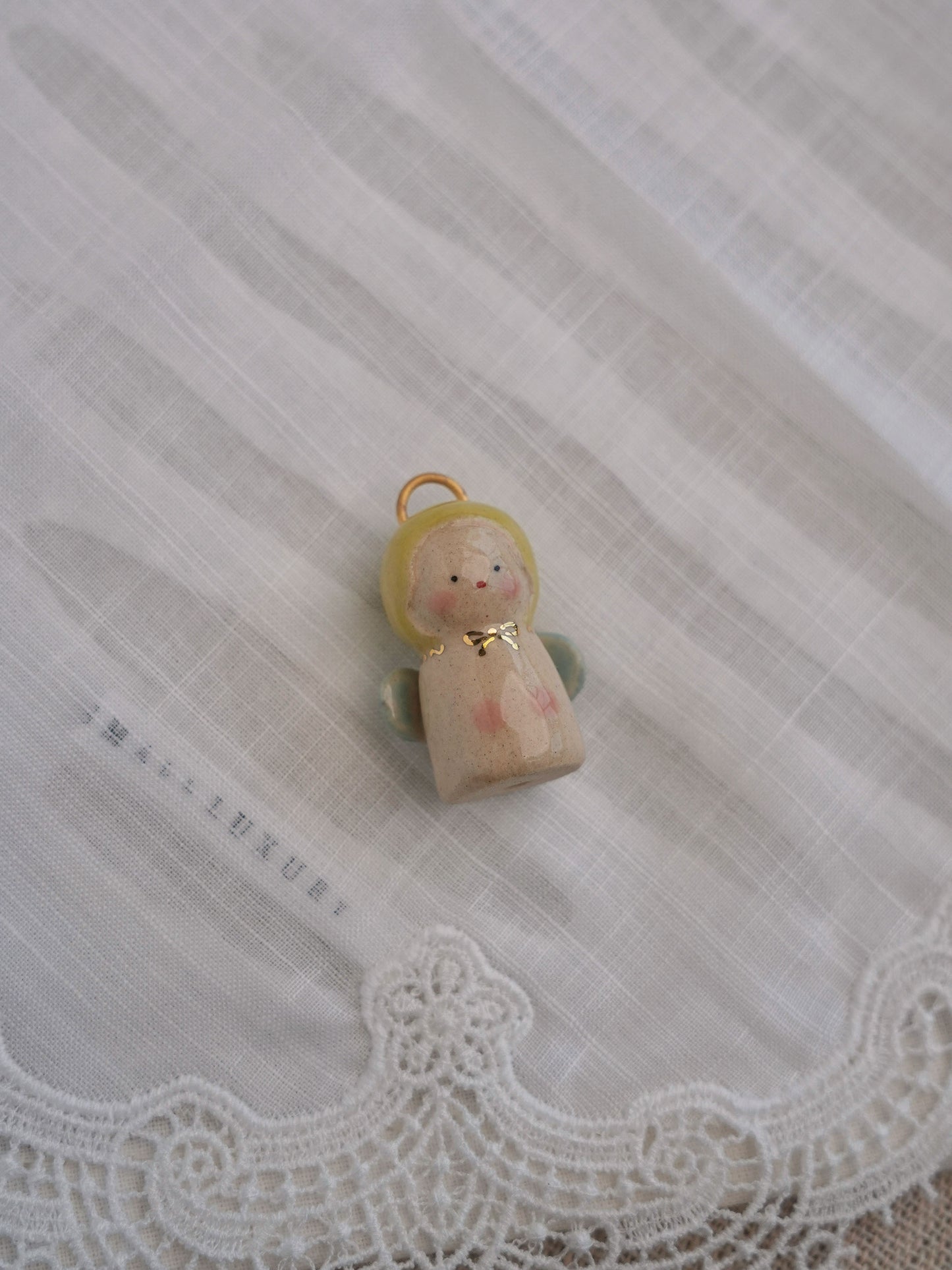 Baby Angel Handmade Gilded Relief Ceramic Pendant
