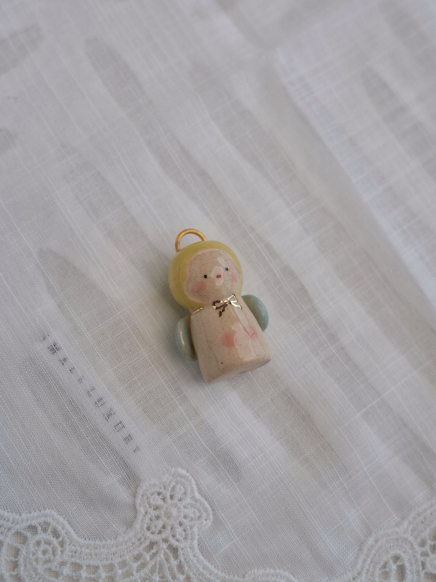 Baby Angel Handmade Gilded Relief Ceramic Pendant