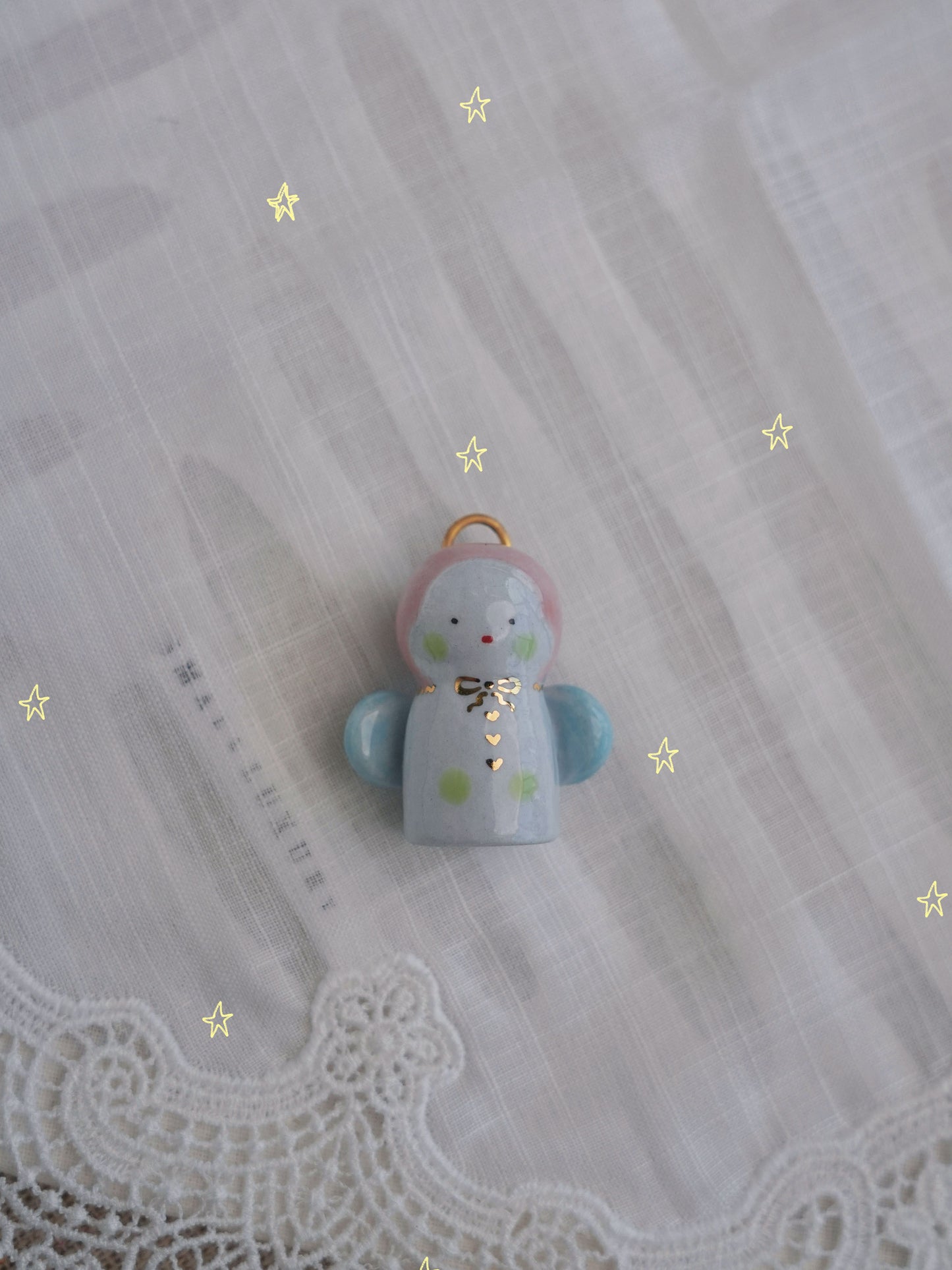 Baby Angel Handmade Gilded Relief Ceramic Pendant